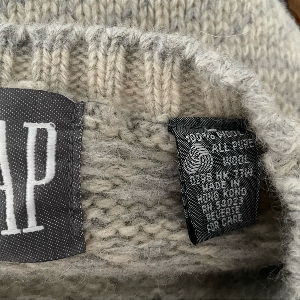 Vintage GAP 100% Wool Crewneck Knit Sweater Chunky Thick Nordic Geometric 90s - Picture 8 of 10